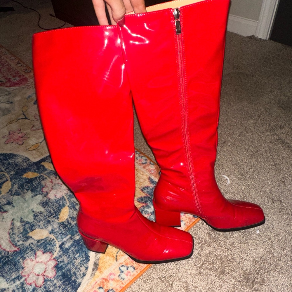 Knee high red boots